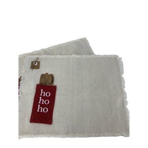 Set of 2 Mud Pie Christmas Placements New Silverware Pocket White Ho Ho Gift